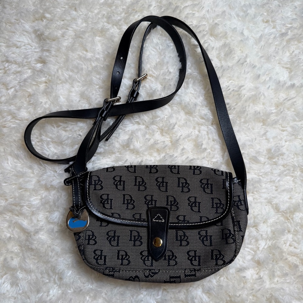 Vintage 90s Dooney & Bourke Black Signature Canvas Crossbody Bag